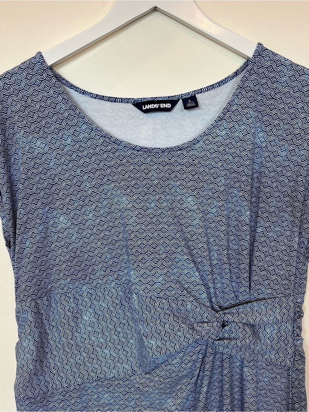 Lands' End Twist Dress size Large Cotton Modal Blue Knit Nautical Stretch Soft - Picture 4 of 7